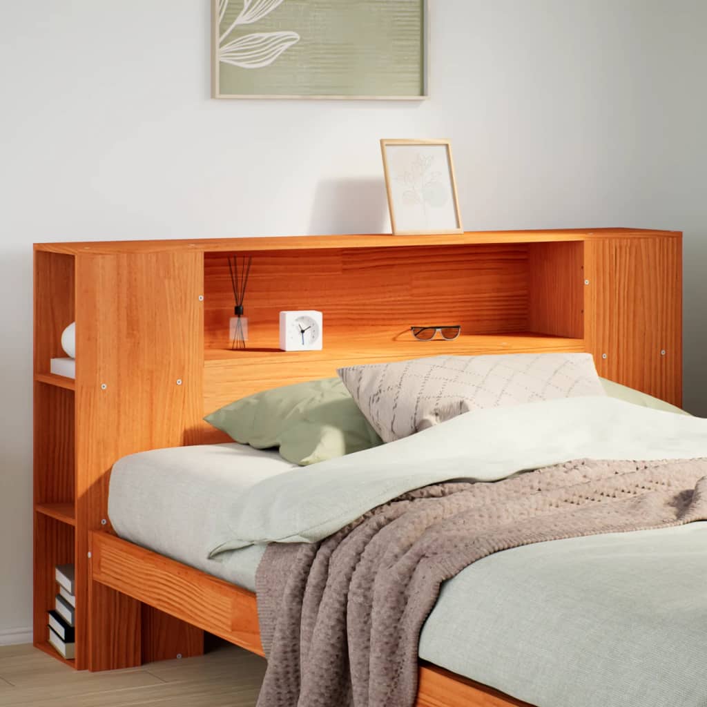 Headboard with Storage Wax Brown 135 cm Solid Wood Pine